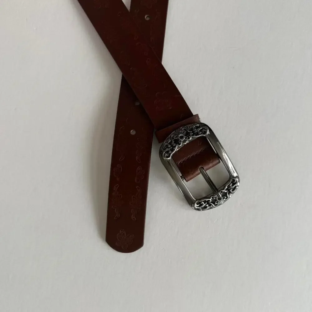 Y2K Style Brown American Western Floral Design Belt